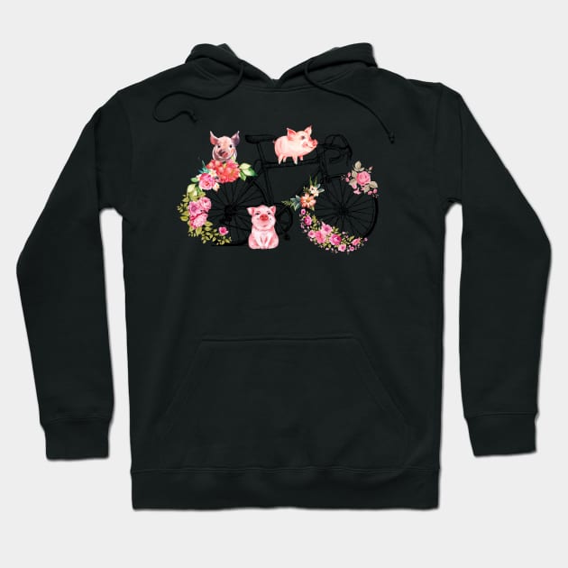 Pig With Flower Bike Cycle. Hoodie by tonydale